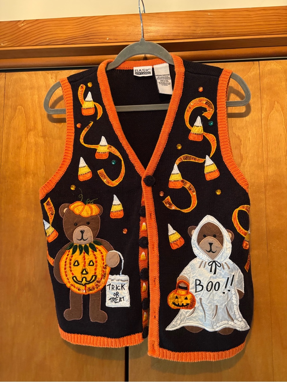 BASIC EDITIONS Woman’s Halloween Vest - Black & Orange